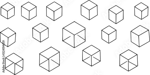 Sugar cubes icon set. Ice cube vector illustration. Square dice outline symbol isolated.