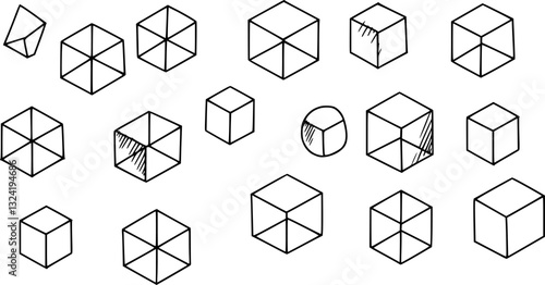 Sugar cubes icon set. Ice cube vector illustration. Square dice outline symbol isolated.