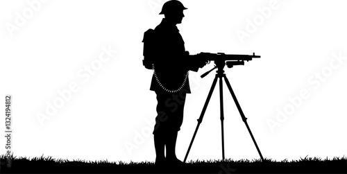 silhouette of a soldier with a machine gun