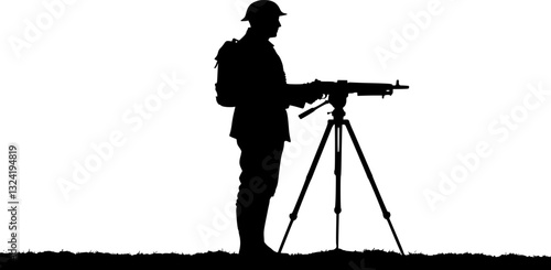 silhouette of a soldier with a machine gun