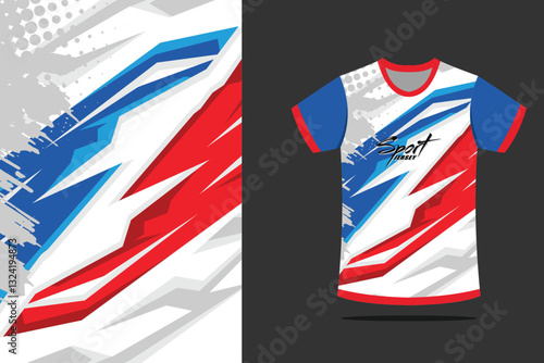 Background sport jersey design for football soccer, racing, esports, running,in red and blue color Template EPS 10