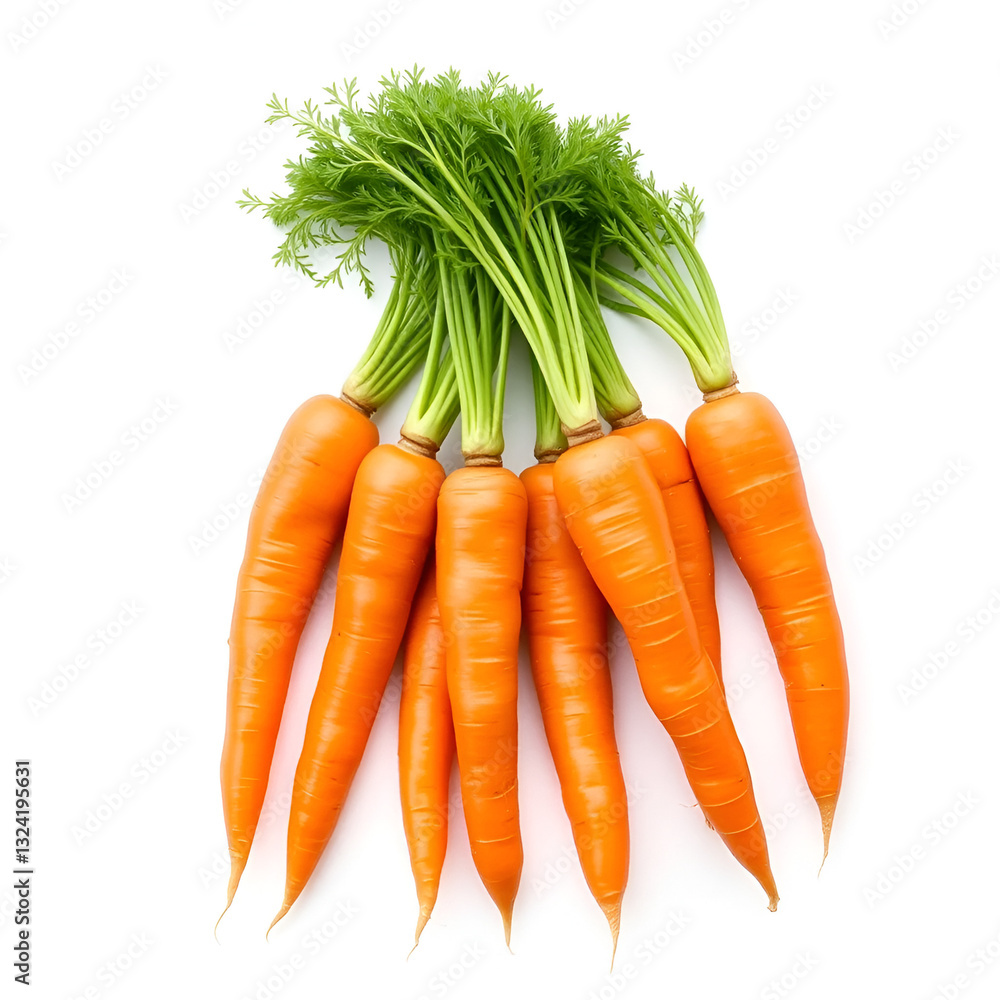 Fresh long orange carrot set with green leaves isolated on white background Fresh long orange carrot set with green leaves isolated on white background