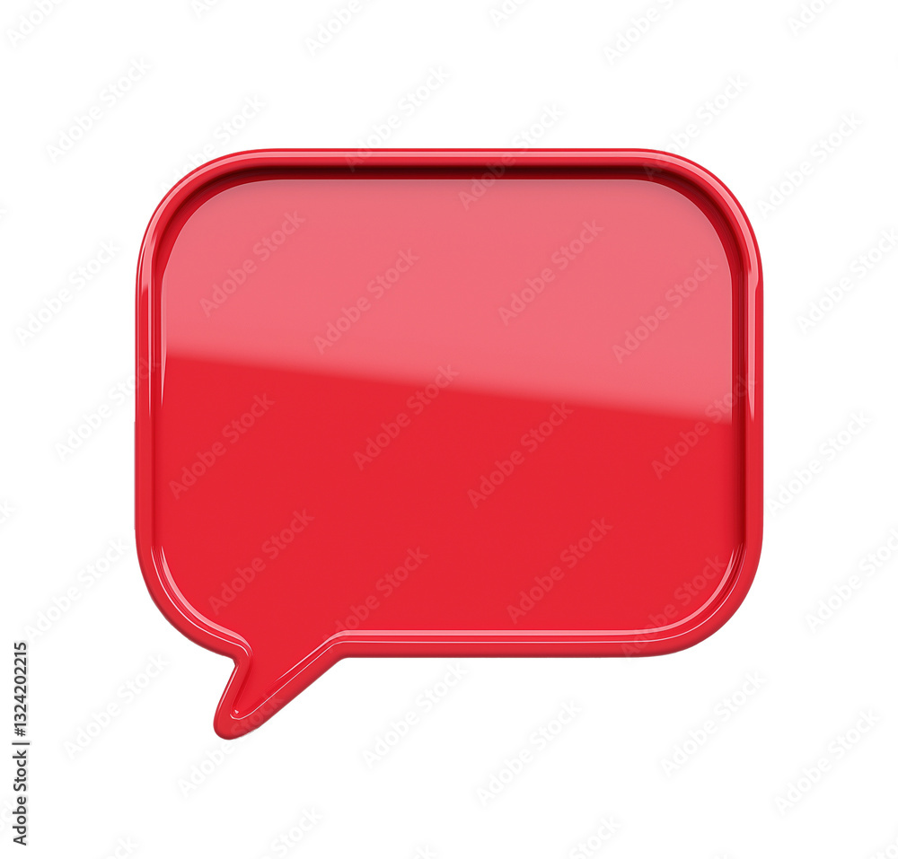 Sleek red rectangular speech bubble with rounded corners transparent image. Blank talk balloon dialogue isolated cutout 3d render. Communication chat cut out clipart design element png