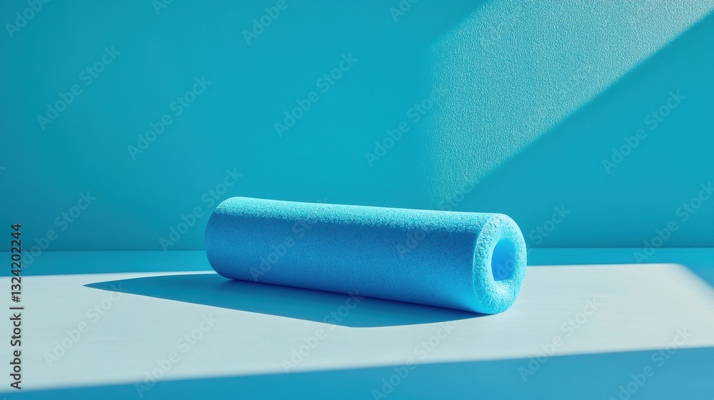 A vibrant blue foam roller, a symbol of relaxation and rejuvenation, rests on a pristine light blue surface within a serene wellness studio, inviting viewers to embrace the tranquility of self-care. A vibrant blue foam roller, a symbol of relaxation and rejuvenation, rests on a pristine light blue surface within a serene wellness studio, inviting viewers to embrace the tranquility of self-care.