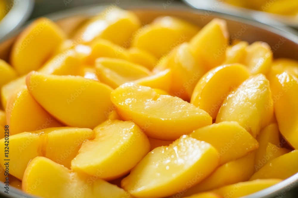 Juicy peach halves in syrup, close-up view. Neural network AI generated Juicy peach halves in syrup, close-up view. Neural network AI generated