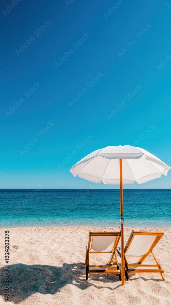 Serene Minimalist Beach Escape Luxury Resort Wellness Experience with Pristine White Beach Umbrella and Sustainable Wooden Loungers - Elevated Coastal Tranquility Serene Minimalist Beach Escape Luxury Resort Wellness Experience with Pristine White Beach Umbrella and Sustainable Wooden Loungers - Elevated Coastal Tranquility