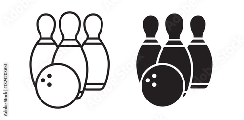 Bowling pins with ball icon pack in flat and thin liner vectors graphic for ui designs