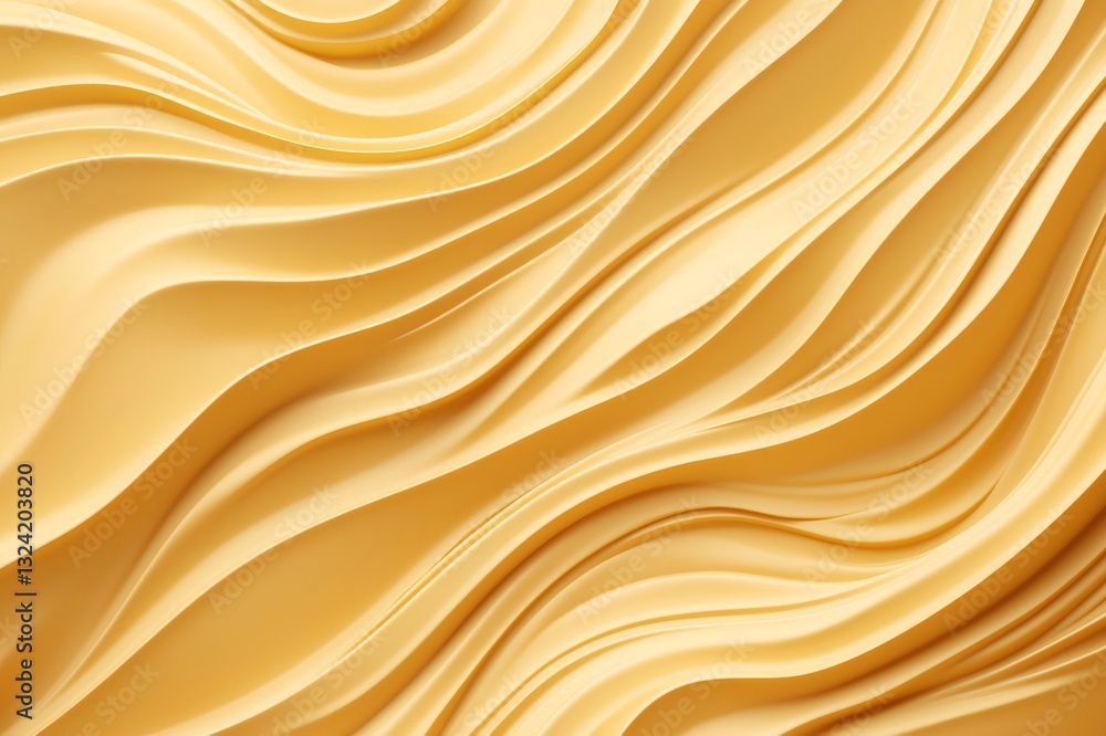 Golden fabric flowing with a soft wavy pattern creating an elegant and luxurious texture, perfect for backgrounds and design projects