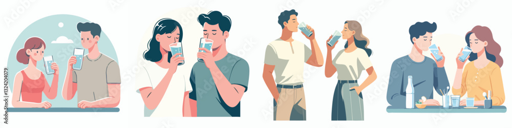 Vector of Woman man drinking water health Vector of Woman man drinking water health
