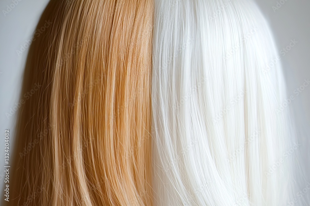 Fototapeta premium Beautiful girl with hair coloring in ultra blond. Stylish hairstyle done in a beauty salon. Fashion, cosmetics and makeup