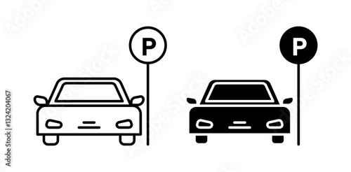 Car parking icon pack in flat and thin liner vectors graphic for ui designs