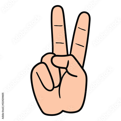 Hand drawn cartoon peace gesture on white background.