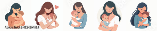 Vector of Young mother hugging her baby with love and affection