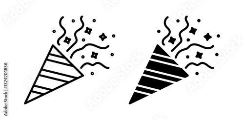 Confetti Popper icon pack in flat and thin liner vectors graphic for ui designs