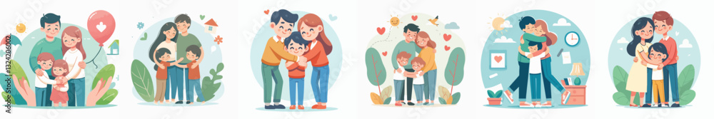 Vector of Happy family hug concept illustration Vector of Happy family hug concept illustration
