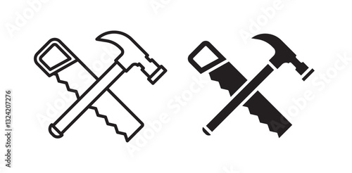 Hammer and saw icon pack in flat and thin liner vectors graphic for ui designs