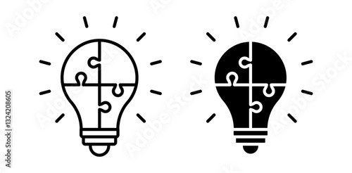 Light bulb puzzle piece icon pack in flat and thin liner vectors graphic for ui designs