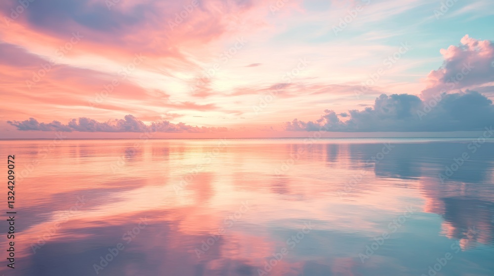 Obraz premium Dreamy seaside ambiance with soft pastel sky colors reflected