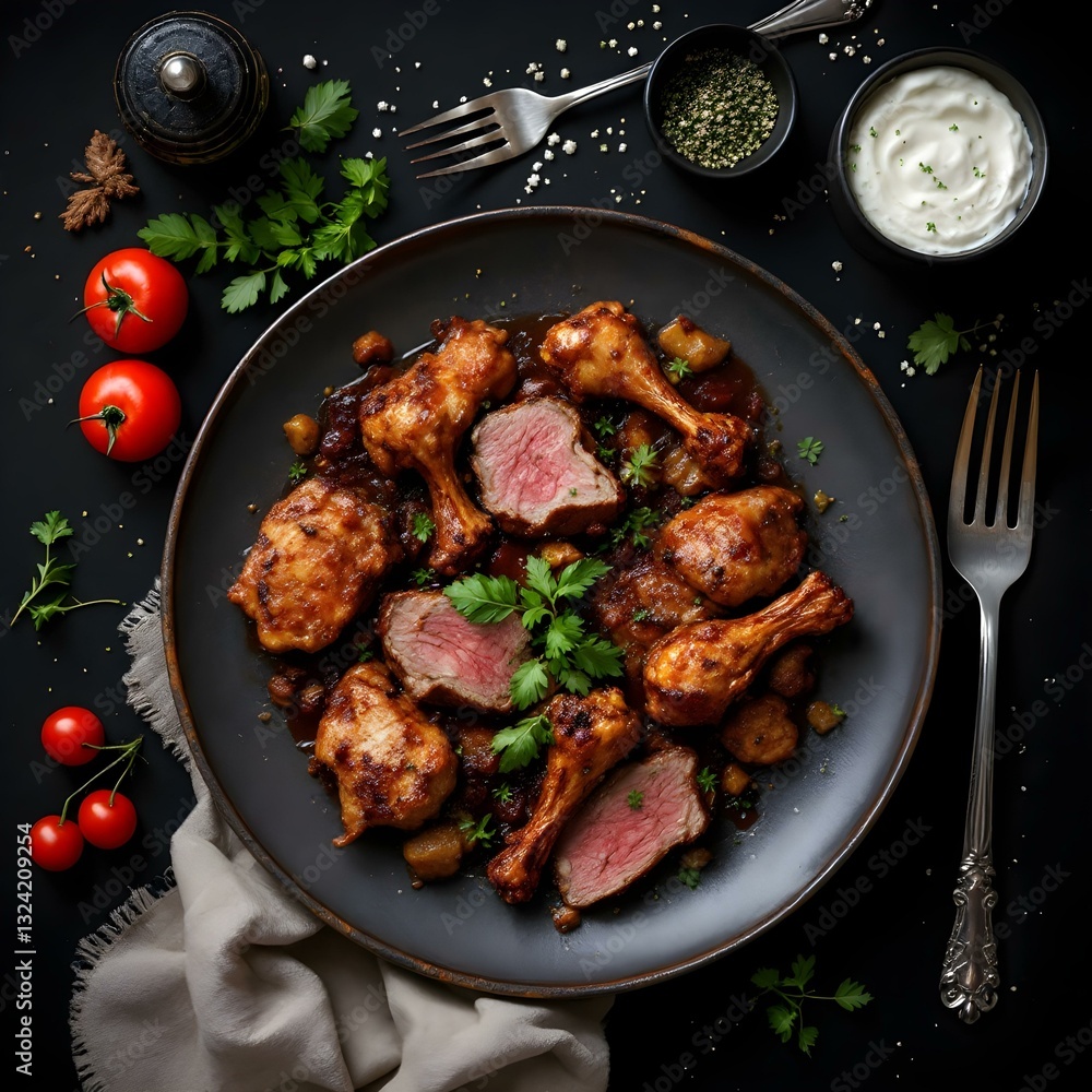 Fototapeta premium Meat Dish or Mutton Dish Black background