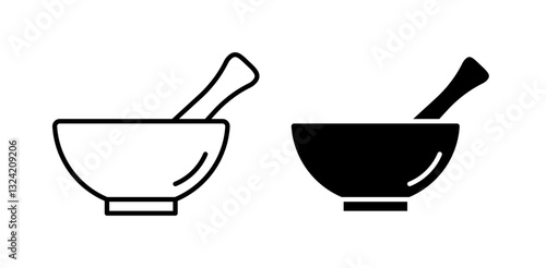 Mortar and pestle icon pack in flat and thin liner vectors graphic for ui designs