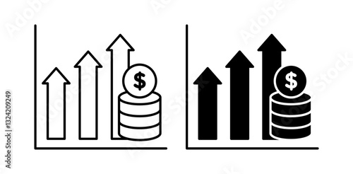 Money revenue graph icon pack in flat and thin liner vectors graphic for ui designs
