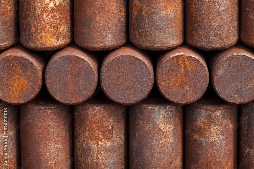 Close-Up of Rusty Metal Cylinders Highlighting Industrial Textures and Aging Patterns Close-Up of Rusty Metal Cylinders Highlighting Industrial Textures and Aging Patterns