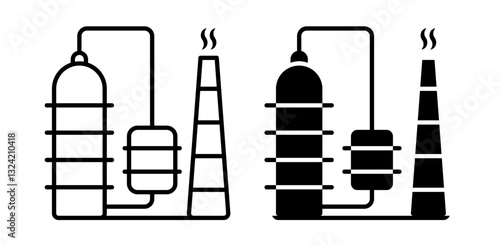 petrochemical plant icon pack in flat and thin liner vectors graphic for ui designs