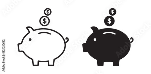 piggy bank icon pack in flat and thin liner vectors graphic for ui designs