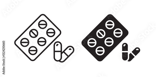Pill capsule icon pack in flat and thin liner vectors graphic for ui designs