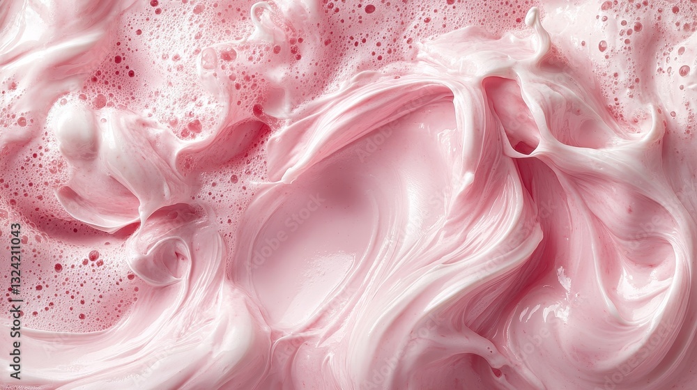 A soft pink surface is canvassed with a delicate, swirled texture of pink cream, a whimsical and inviting scene that evokes a sense of sweetness and romance.