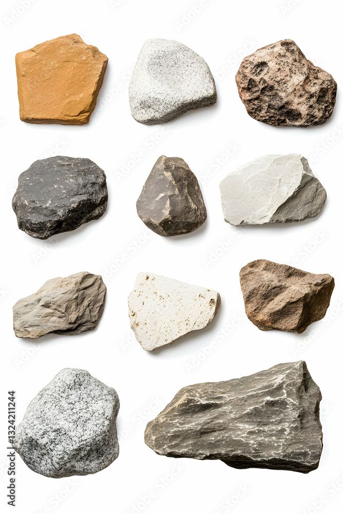 Collection of diverse rocks. Various shapes and colors Collection of diverse rocks. Various shapes and colors