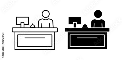 reception desk icon pack in flat and thin liner vectors graphic for ui designs