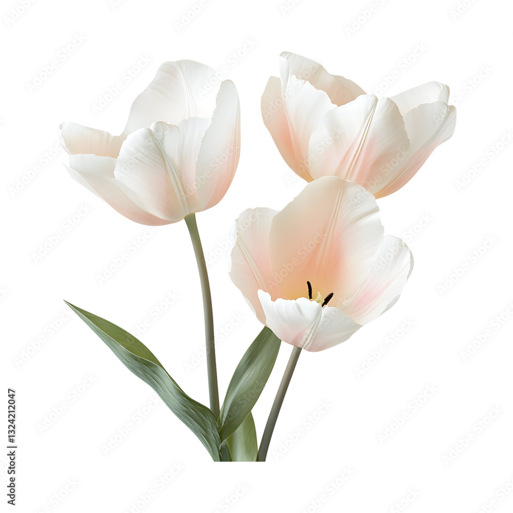 Fototapeta premium Three White Tulips Isolated on Transparent Background