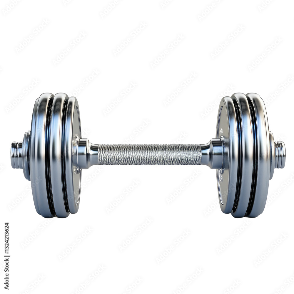 A Gleaming Chrome Dumbbell, Symbol Of Strength, Fitness, And Personal Achievement, Against A Stark Isolated on Transparent Background A Gleaming Chrome Dumbbell, Symbol Of Strength, Fitness, And Personal Achievement, Against A Stark Isolated on Transparent Background