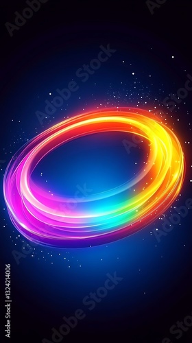 A colorful glowing ring shape is displayed against a dark blue background