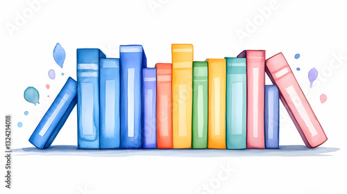 Colorful books in a row, art style