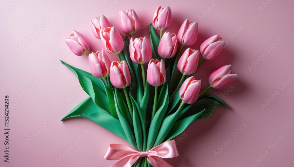 Pink Tulip Bouquet on Pink Background Floral Photography Pink Tulip Bouquet on Pink Background Floral Photography
