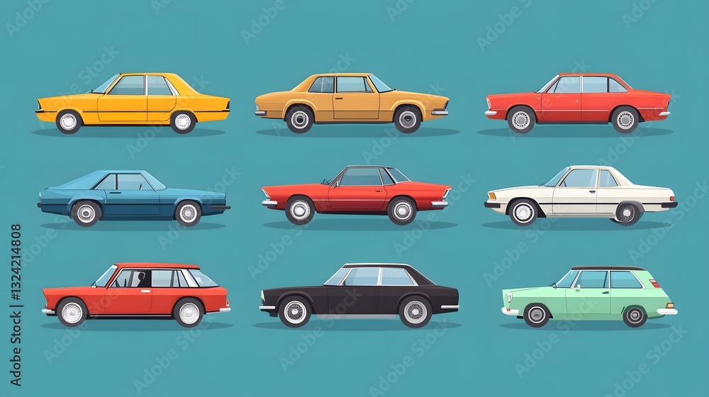 Professional Flat Collection of Various Car Models Illustration for Automotive Designs and Presentations Professional Flat Collection of Various Car Models Illustration for Automotive Designs and Presentations