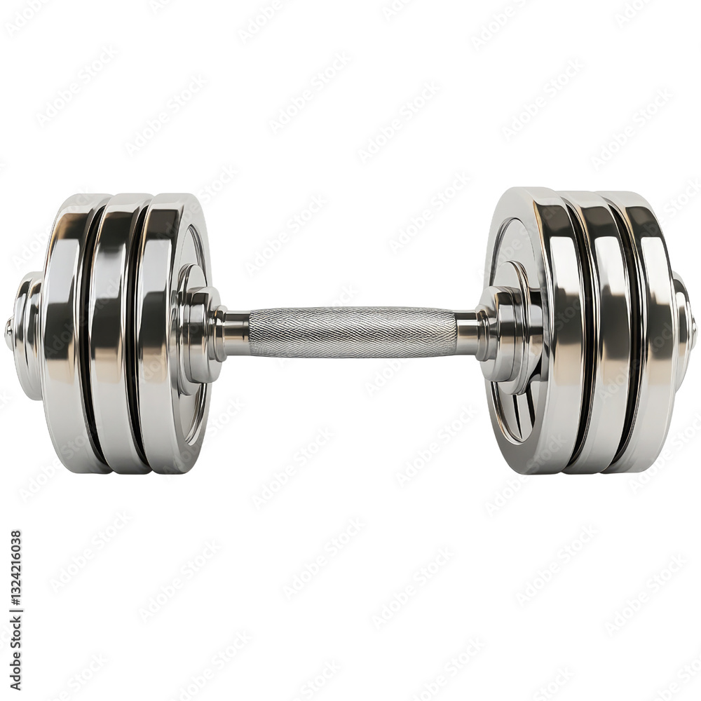 Naklejka premium A Gleaming Chrome Dumbbell, Symbol Of Strength And Fitness, Ready For A Challenging Workout Session Against A Clean Isolated on Transparent Background