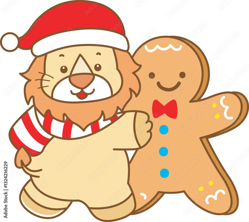Fototapeta premium Cute Lion christmas vector icon. Funny baby Lion animal series christmas illustration.