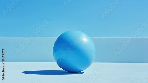 A sleek, azure exercise ball, its smooth surface reflecting the surrounding blue, sat poised on a solid, monochromatic canvas of the same shade, a minimalist yet dynamic composition.