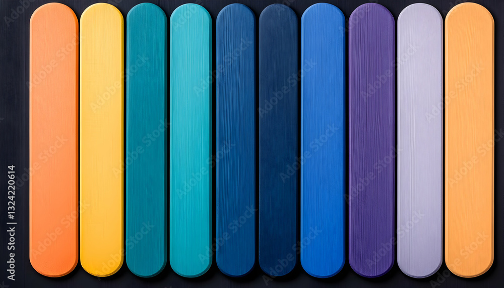 Obraz premium Colorful painted wooden slats arranged in a row