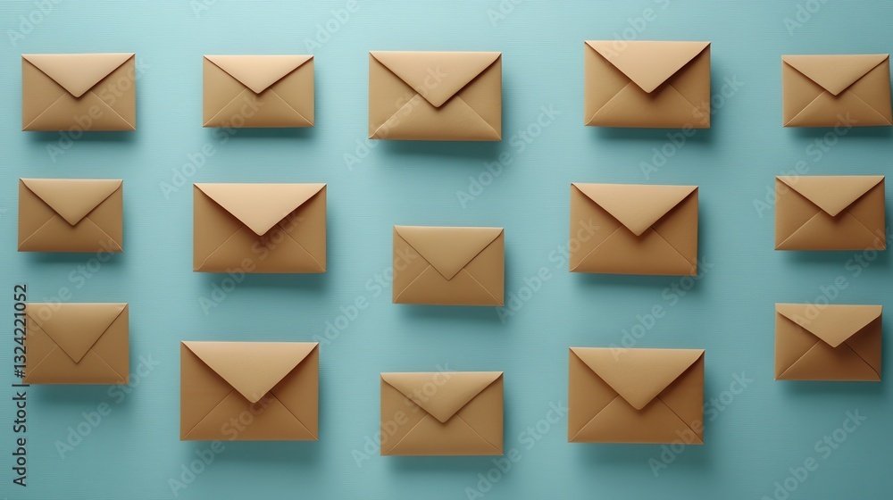 A symphony of brown envelopes, each adorned with a simple elegance, rests on a light blue canvas, ready for the journey of mail or the creative embrace of crafting projects. A symphony of brown envelopes, each adorned with a simple elegance, rests on a light blue canvas, ready for the journey of mail or the creative embrace of crafting projects.