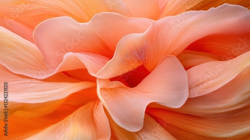 Delicate, swirling pink & orange petals create a soft, organic, abstract design