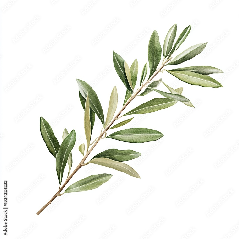 Olive branch with green leaves isolated on white. (1) Olive branch with green leaves isolated on white. (1)