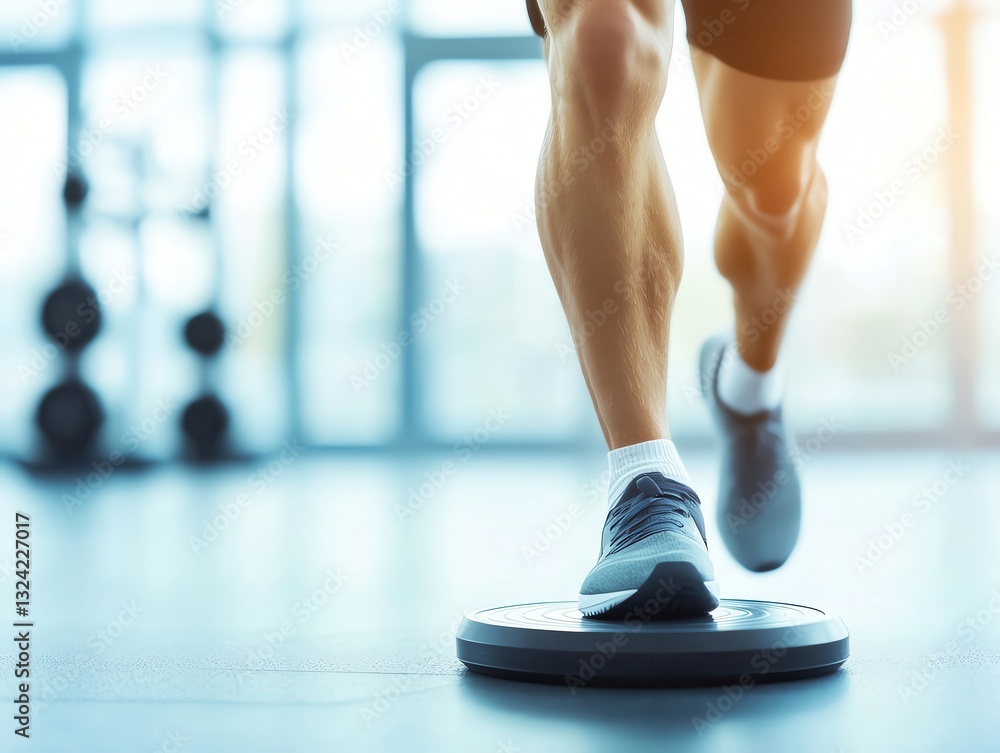 A close-up shot of a runner's leg in motion, showcasing fitness and determination during a workout session in a modern gym. Physiotherapy muscle rehabilitation athlete recovery concept A close-up shot of a runner's leg in motion, showcasing fitness and determination during a workout session in a modern gym. Physiotherapy muscle rehabilitation athlete recovery concept