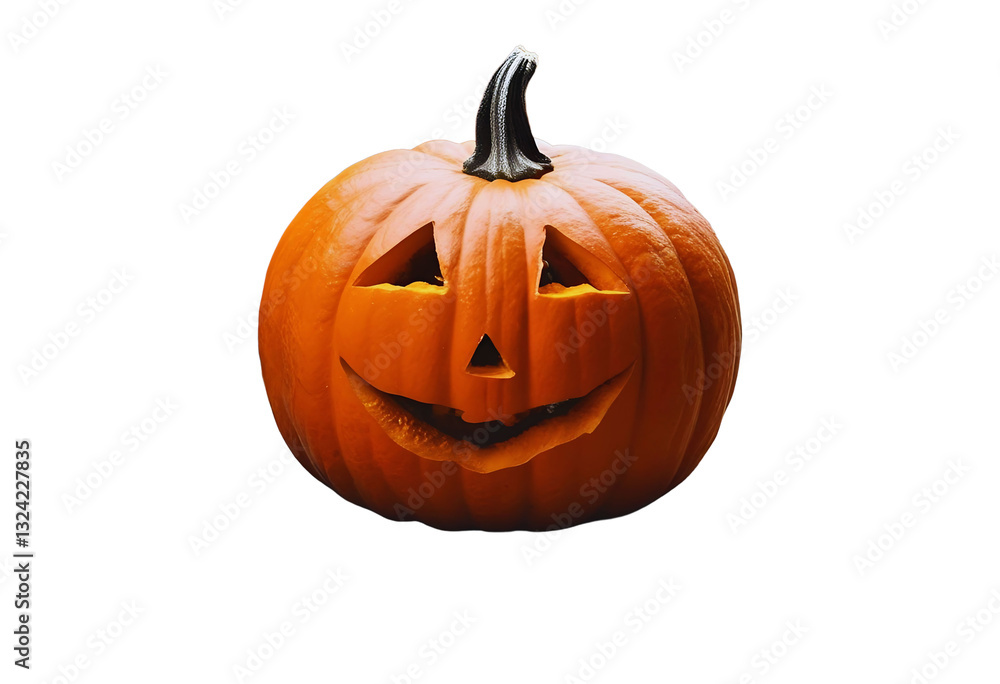 Smiling Halloween Jack-O-Lantern Pumpkin Carved for Spooky Fall Decoration Smiling Halloween Jack-O-Lantern Pumpkin Carved for Spooky Fall Decoration