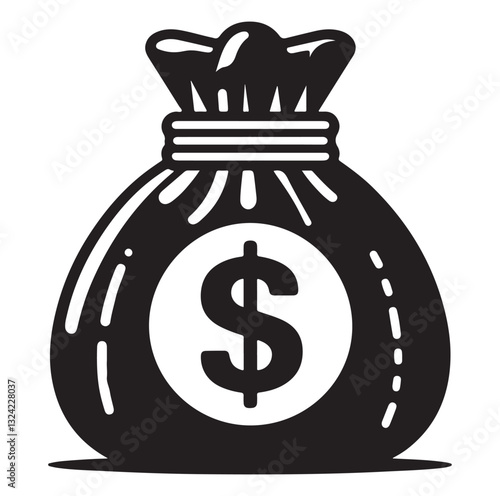 Money bag or stash of money flat icon silhouette vector icon on white background.