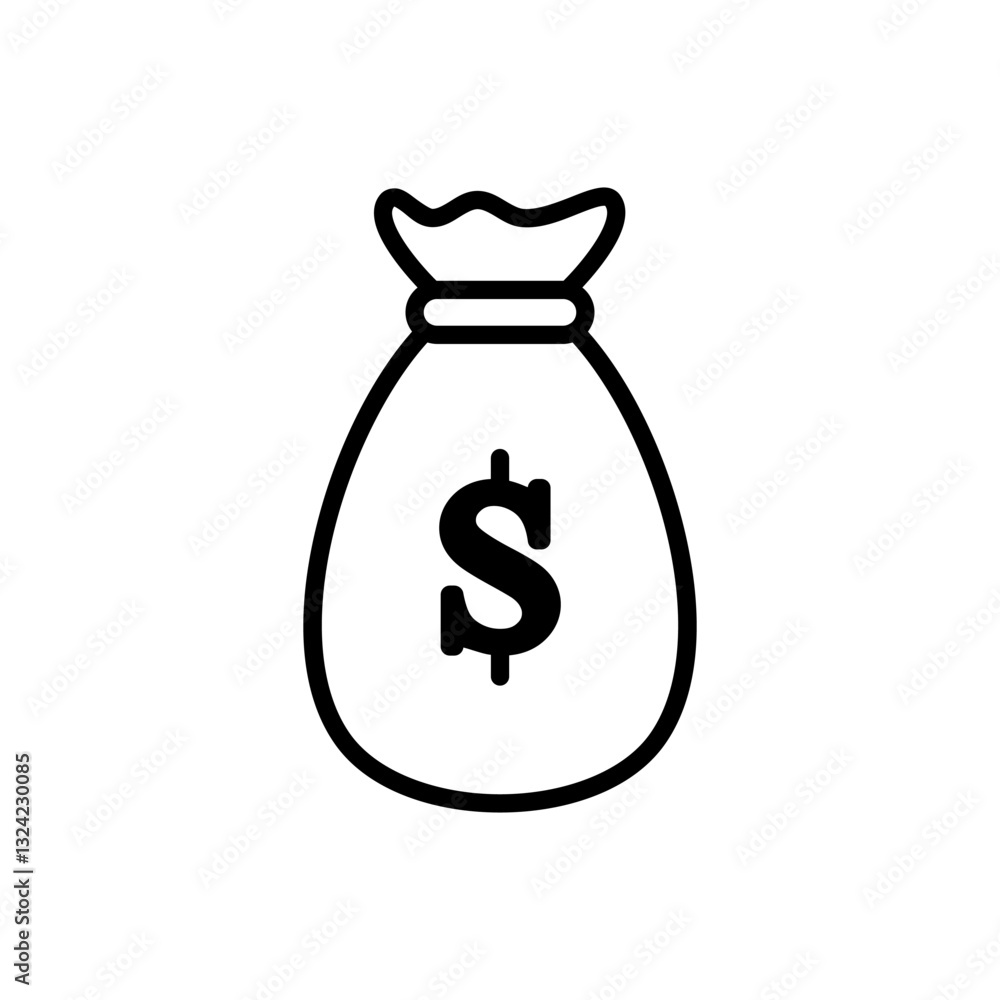 Vector icon of money bag, money storage symbol flat design. Vector icon of money bag, money storage symbol flat design.