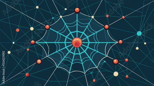Like a shimmering spiders web the hexabyte connections reach far and wide linking together distant corners of the network.. Vector illustration
